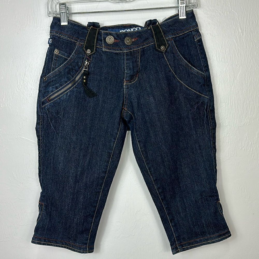 Bongo Dark Wash Cotton Blend Denim Suspender Capris Size 8F